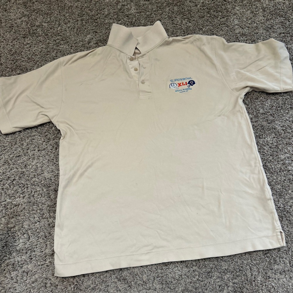Super Bowl XLI Polo‎ Shirt Men's L Beige bears colts Cotton Polyester NFL Game